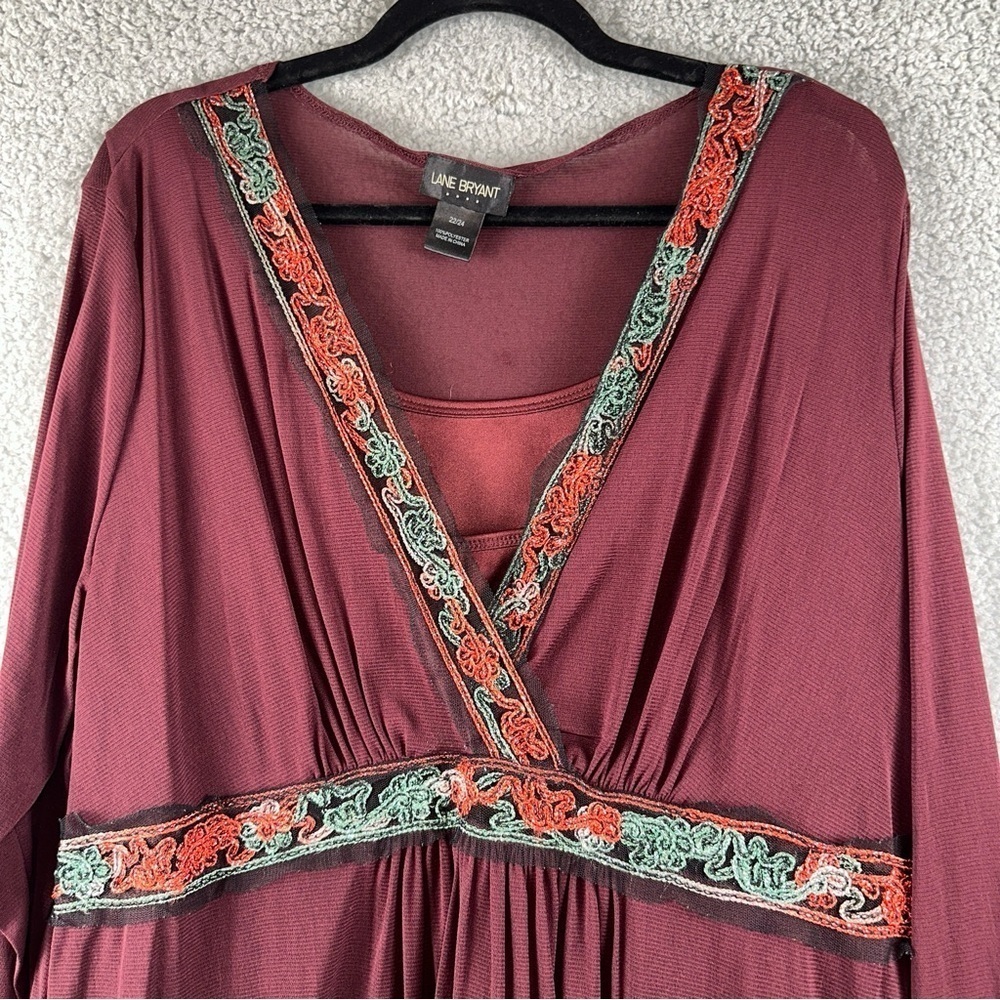 Lane Bryant Top Womens 22/24 Burgundy Blouse Festival Christmas Feminine Boho - Picture 4 of 10